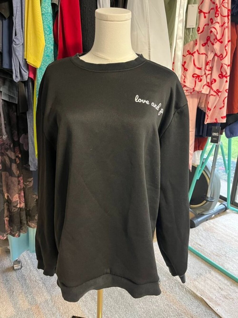 Black Love and Peace Sweatshirt Fleece Lined Crewneck Pullover - Picture 2 of 12
